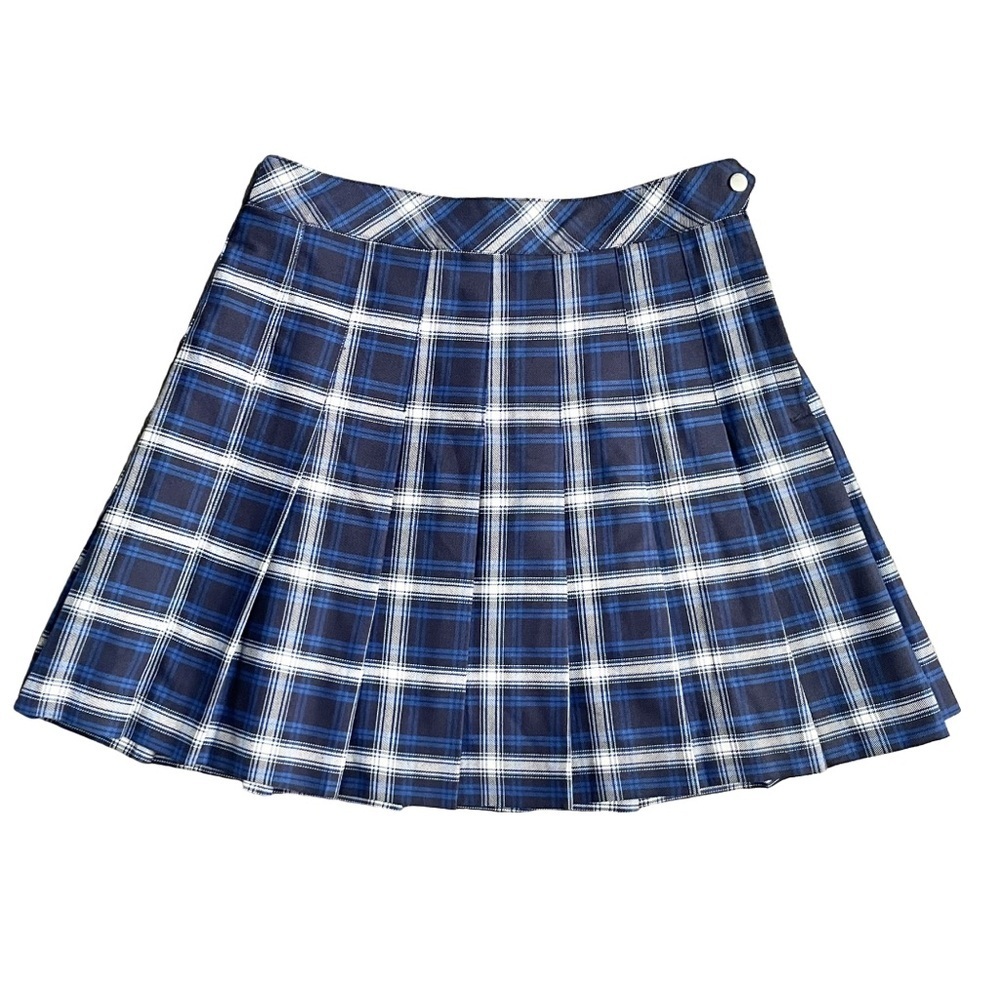 H&M Blue/White Plaid Short Pleated High Waisted Skirt - Size 2